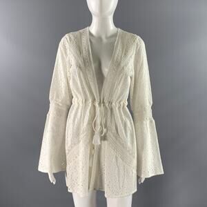RAMY BROOK Size S White Cotton Leafs Cardigan